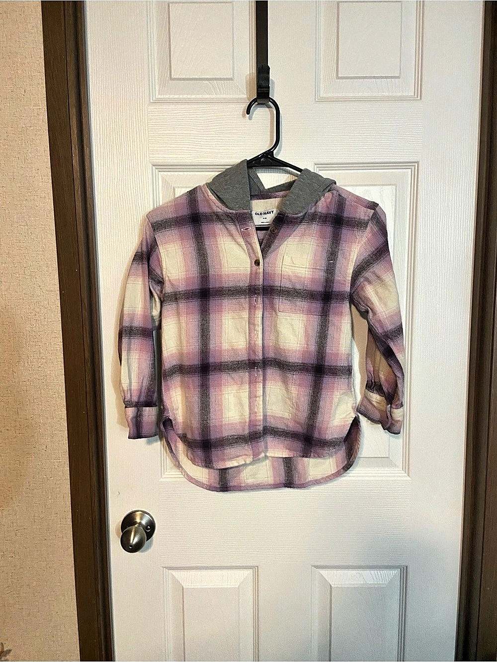 Old Navy Plaid Hooded Button Down in Pink & Purple Size Medium